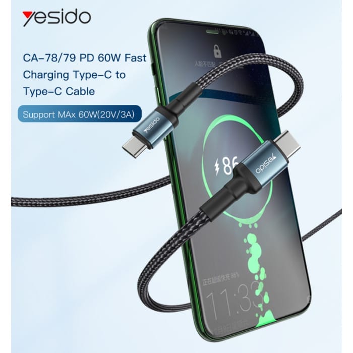 Câble USB-C vers USB-C CA78 YESIDO – Image 2
